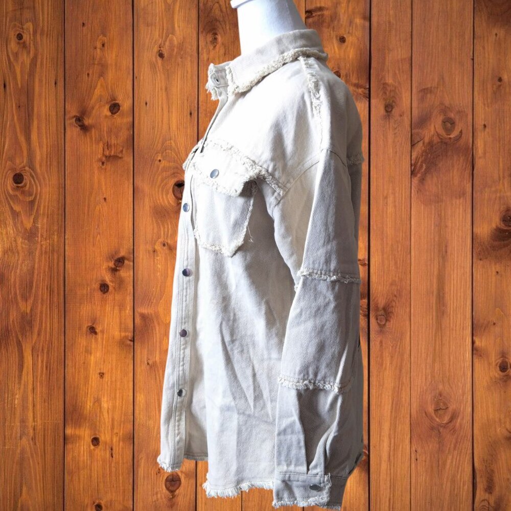 Blue B Collection Women's Small Beige Denim Jean Shirt Jacket Snap Butterfly - Picture 5 of 7
